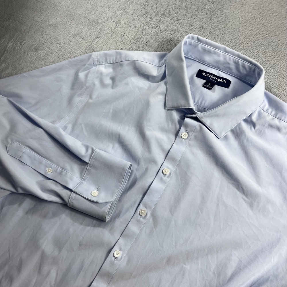 Mizzen + Main Leeward Dress Shirt Mens XL Trim Fit Blue Performance Stretch